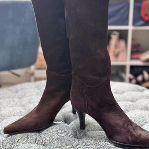 Chocolate Brown suede mid high boots